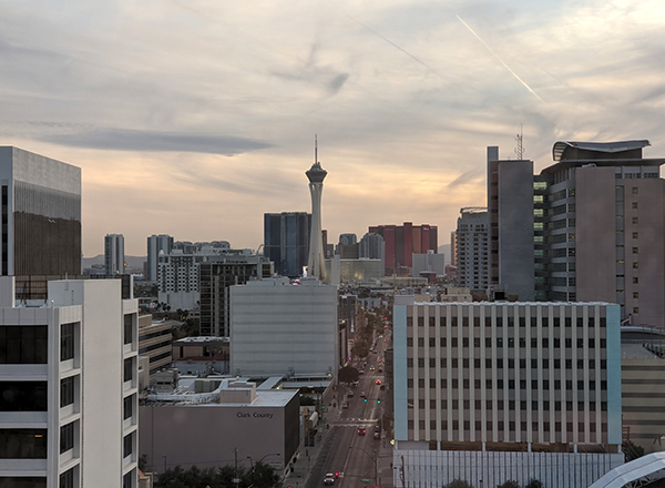 Sunrise from suite in South Tower at the Four Queens